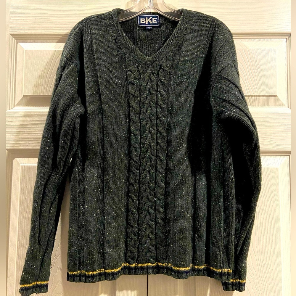 VTG Buckle BKE Sweater Mens M Green Casual Cable Knit Wool Silk 90s Y2K Pullover